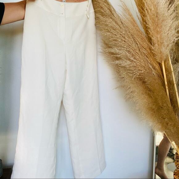 VINTAGE JONES NEW YORK Cream White High Button Wide Leg Flare Trouser Pants 12 - Picture 4 of 7